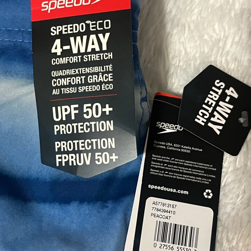 Speedo  blue striped UPF+50 protection swim trunks size L
